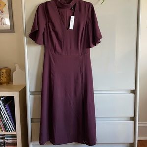 Ann Taylor Plum Midi Dress with Flutter Sleeves